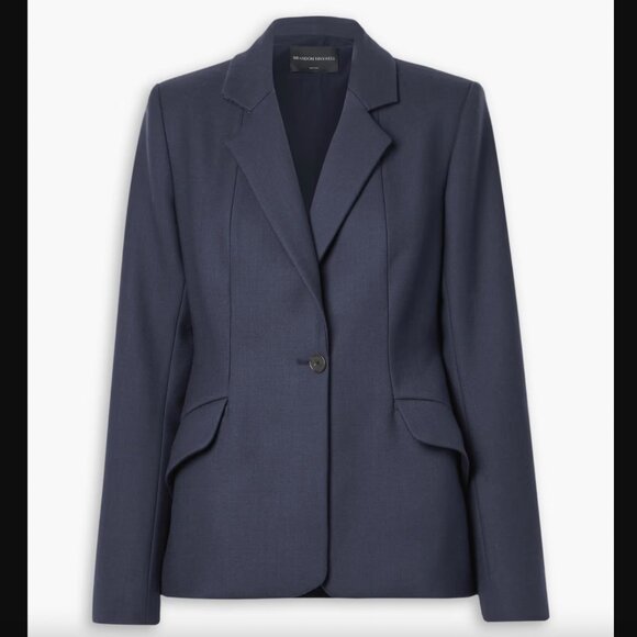 $2495 NWT Brandon Maxwell Navy Blue Larsa Stretch Wool Blazer Jacket size 14